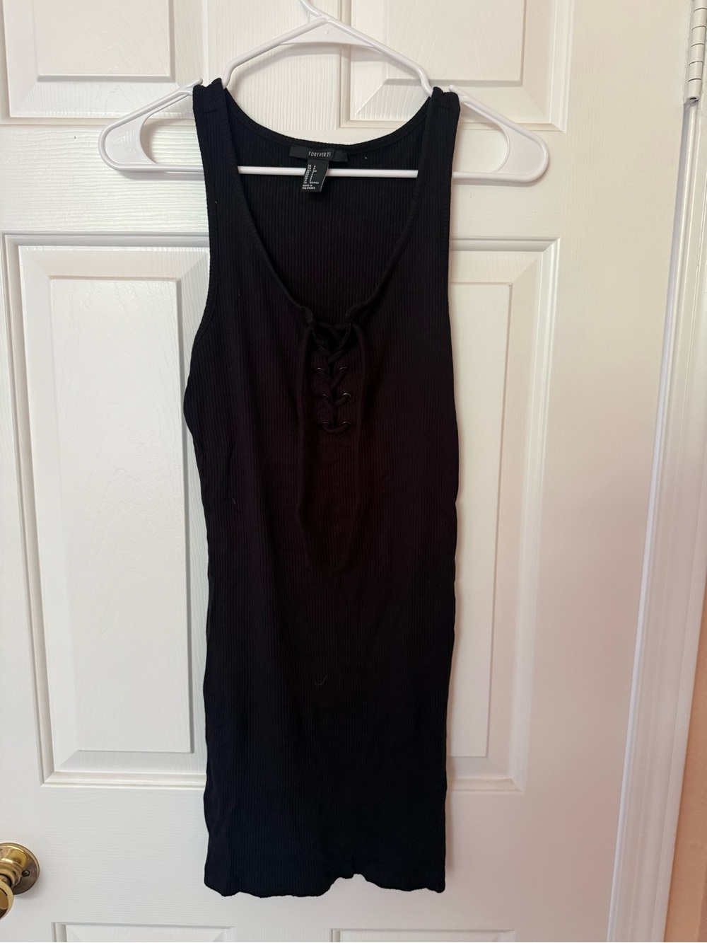 Forever 21 Black Ribbed Lace-Up Tank Dress